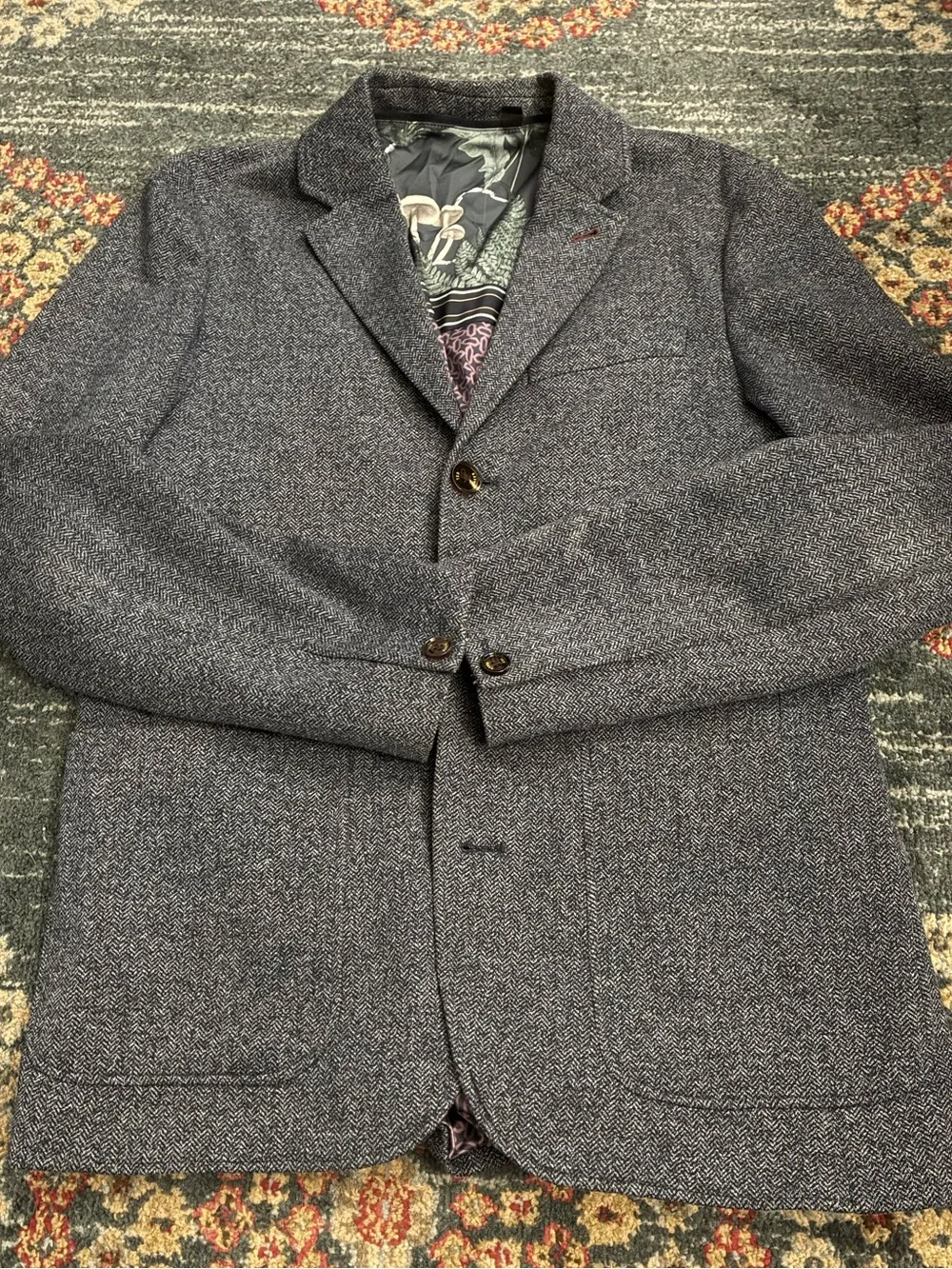 Ted Baker London Gray Herringbone Knit Blazer